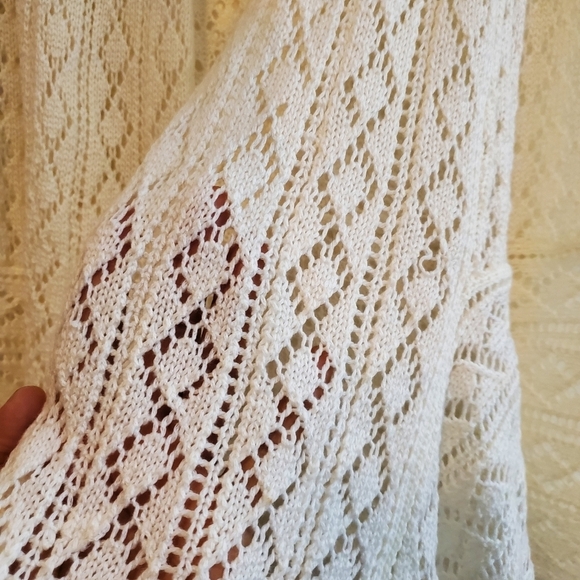 VINTAGE | Boho Cottage Asymmetrical Lace Cream White Sleeveless  Cardigan (XXS) - Picture 7 of 8